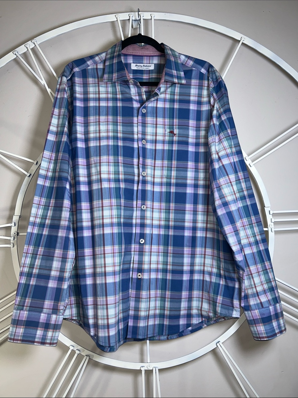 Tommy Bahama Newport Coast Blue, Purple & White Plaid Button-Down Shirt